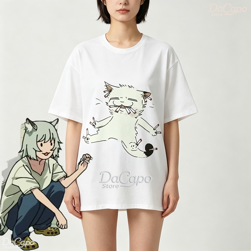 Anime Merchandise T-Shirts - Chainsmoker Kedi Yaniko Satou Sevimli Anime